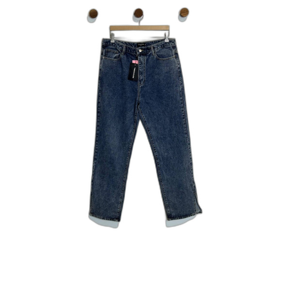 NWT Pretty Little Thing Womens Wide Leg Jeans Size US 12 Acid Wash Medium - Picture 1 of 15